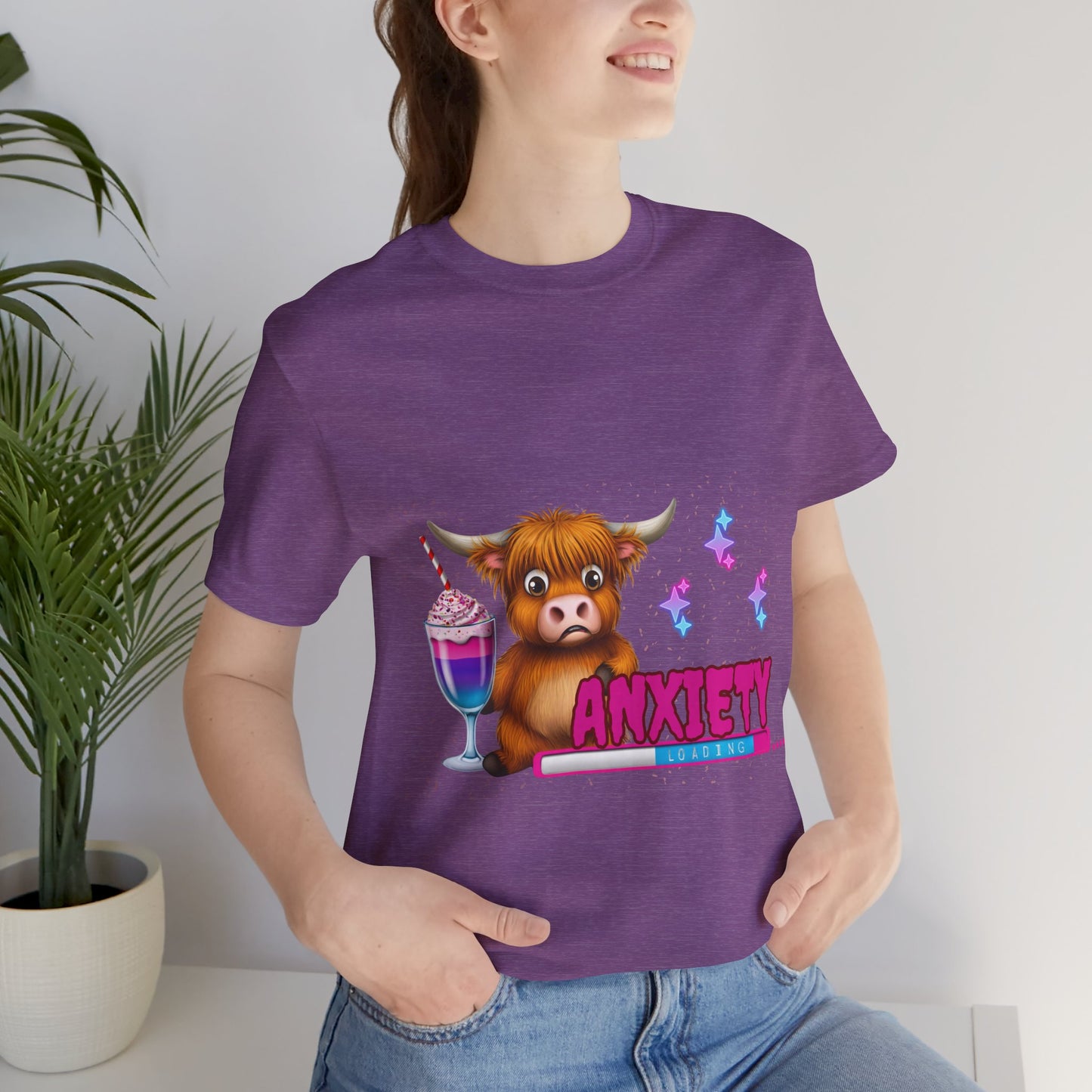 Anxiety Loading Highland Cow Bella+Canvas Shirt – Funny Mental Health Tee