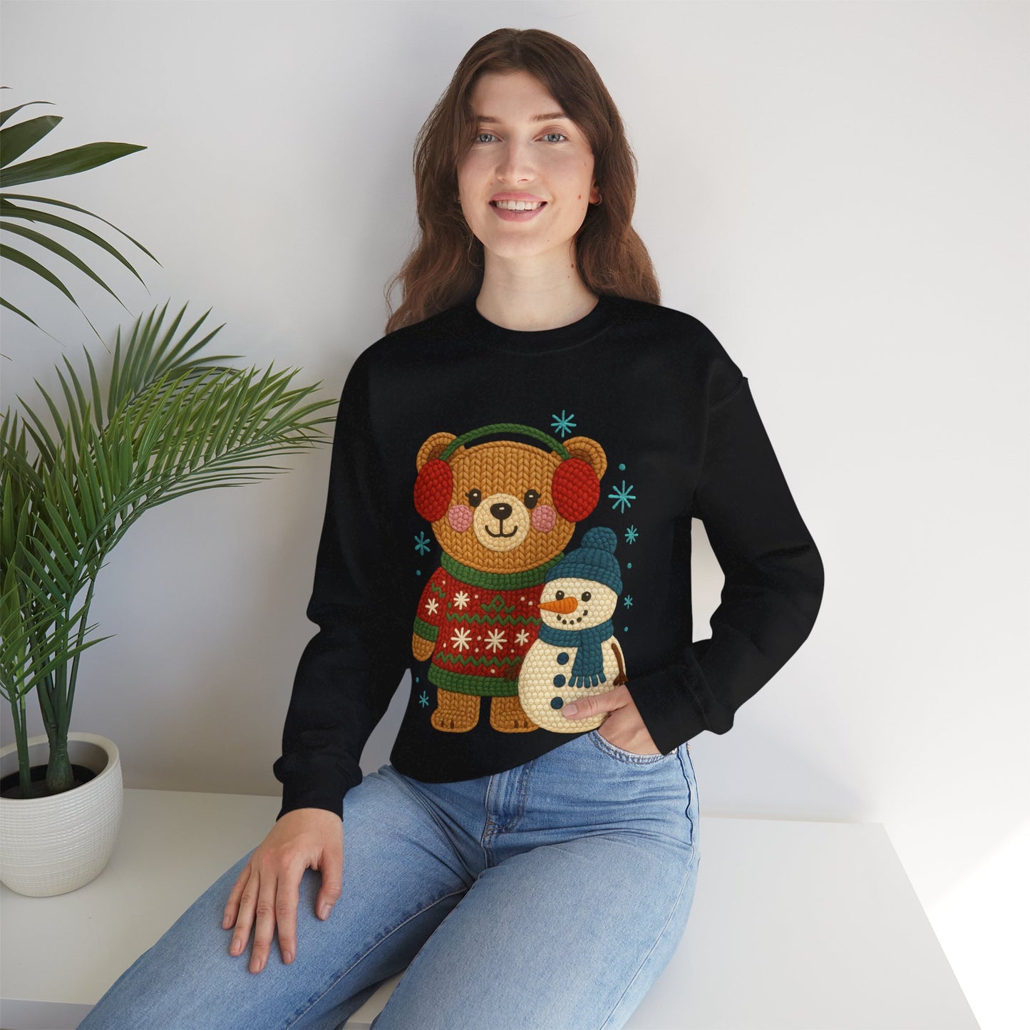 Cute Winter Bear & Snowman Sweatshirt – Cozy Holiday Crewneck