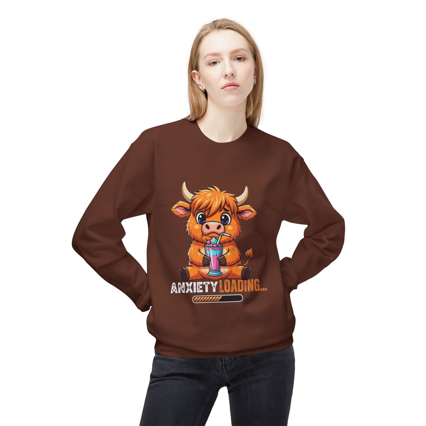 Anxiety Loading Sweatshirt, Cozy Fleece Crewneck, Relaxing Gift, Stress Relief Apparel, Cute Animal Design, Unisex Casual Wear