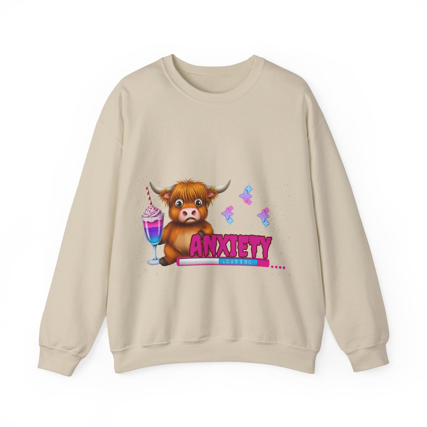 Anxiety Loading Highland Cow Sweatshirt – Funny Bella Canvas Unisex Crewneck