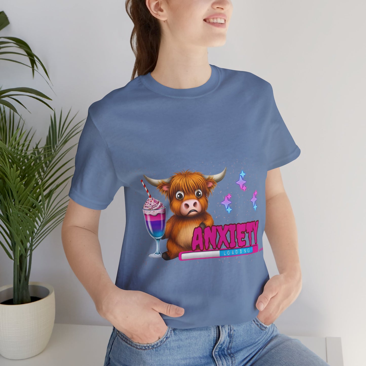 Anxiety Loading Highland Cow Bella+Canvas Shirt – Funny Mental Health Tee