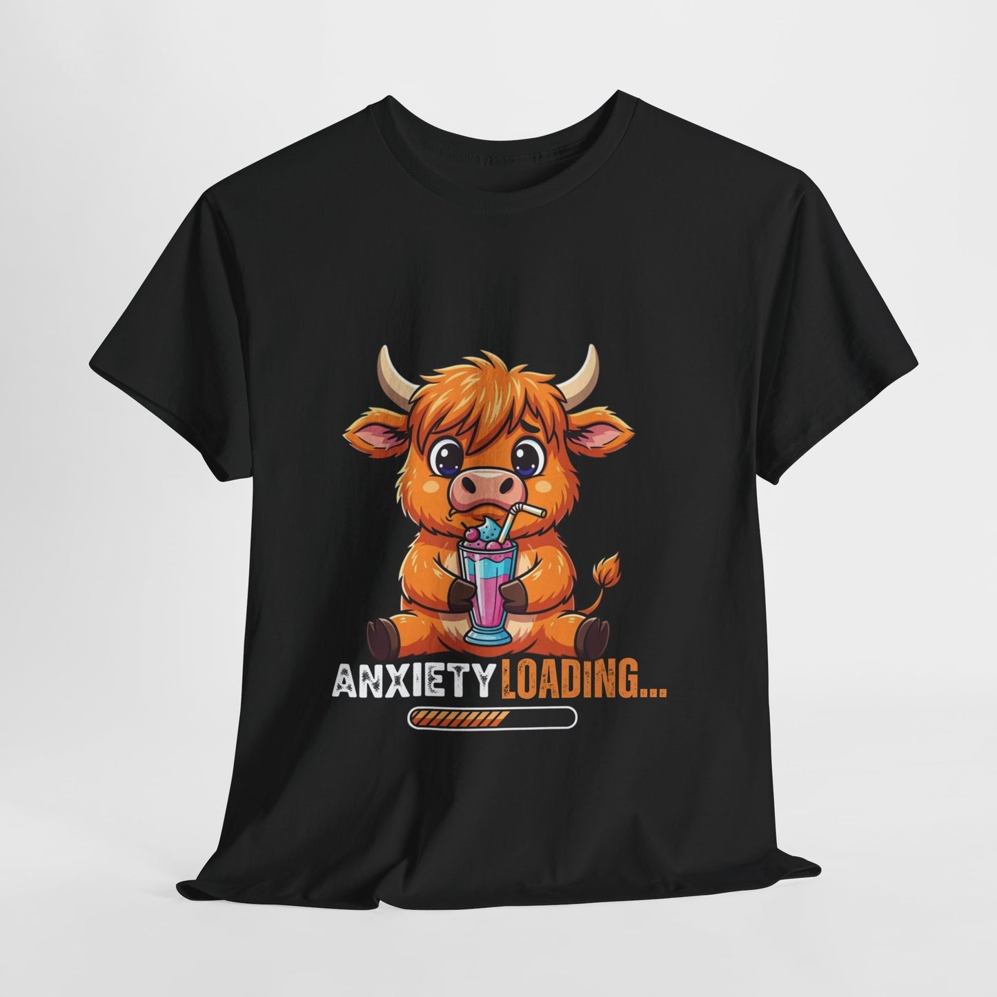 Anxiety Loading Cow Tee, Funny Unisex T-Shirt, Cute Animal Graphic Shirt, Perfect for Teens, Casual Everyday Wear