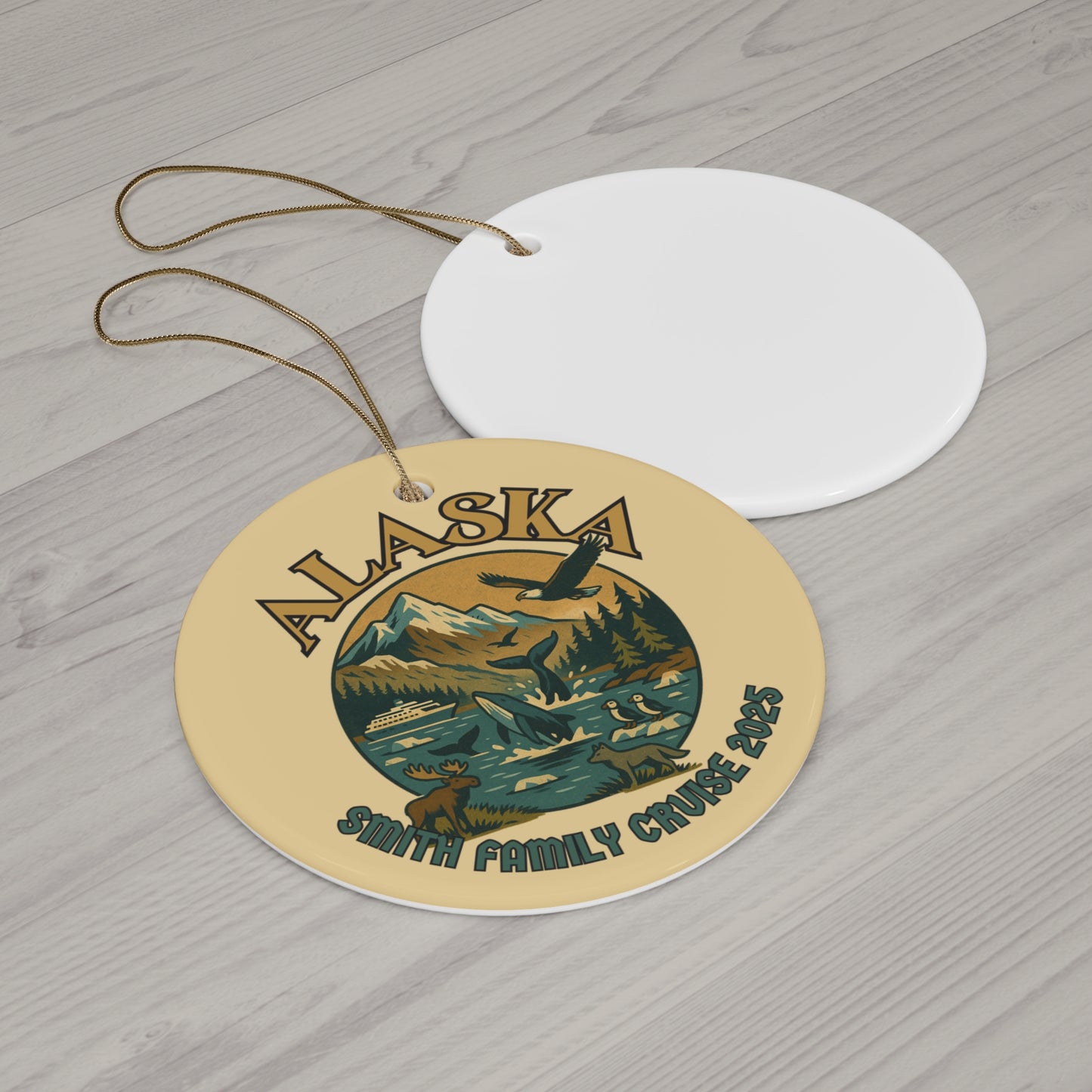 Alaska Family Cruise Ceramic Ornament, 4 Unique Shapes, Personalized Christmas Tree Decoration, Gift for Nature Lovers, Holiday Keepsake