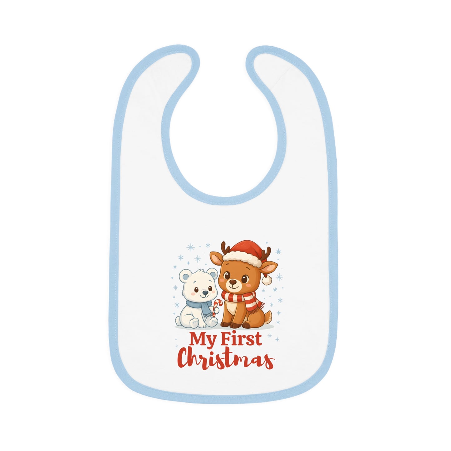My First Christmas Baby Bib – Reindeer & Polar Bear – Personalized Holiday Bib