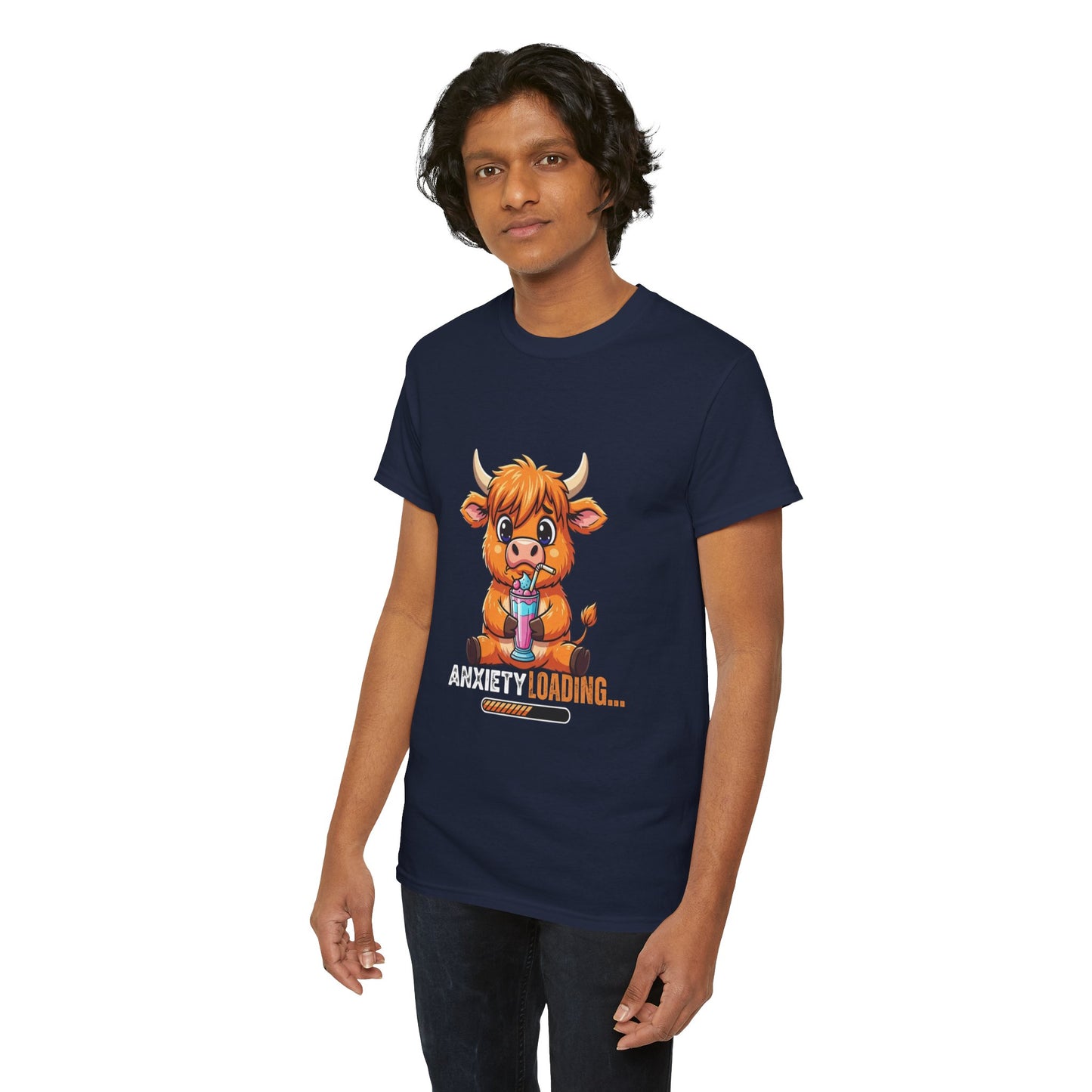 Anxiety Loading Cow Tee, Funny Unisex T-Shirt, Cute Animal Graphic Shirt, Perfect for Teens, Casual Everyday Wear