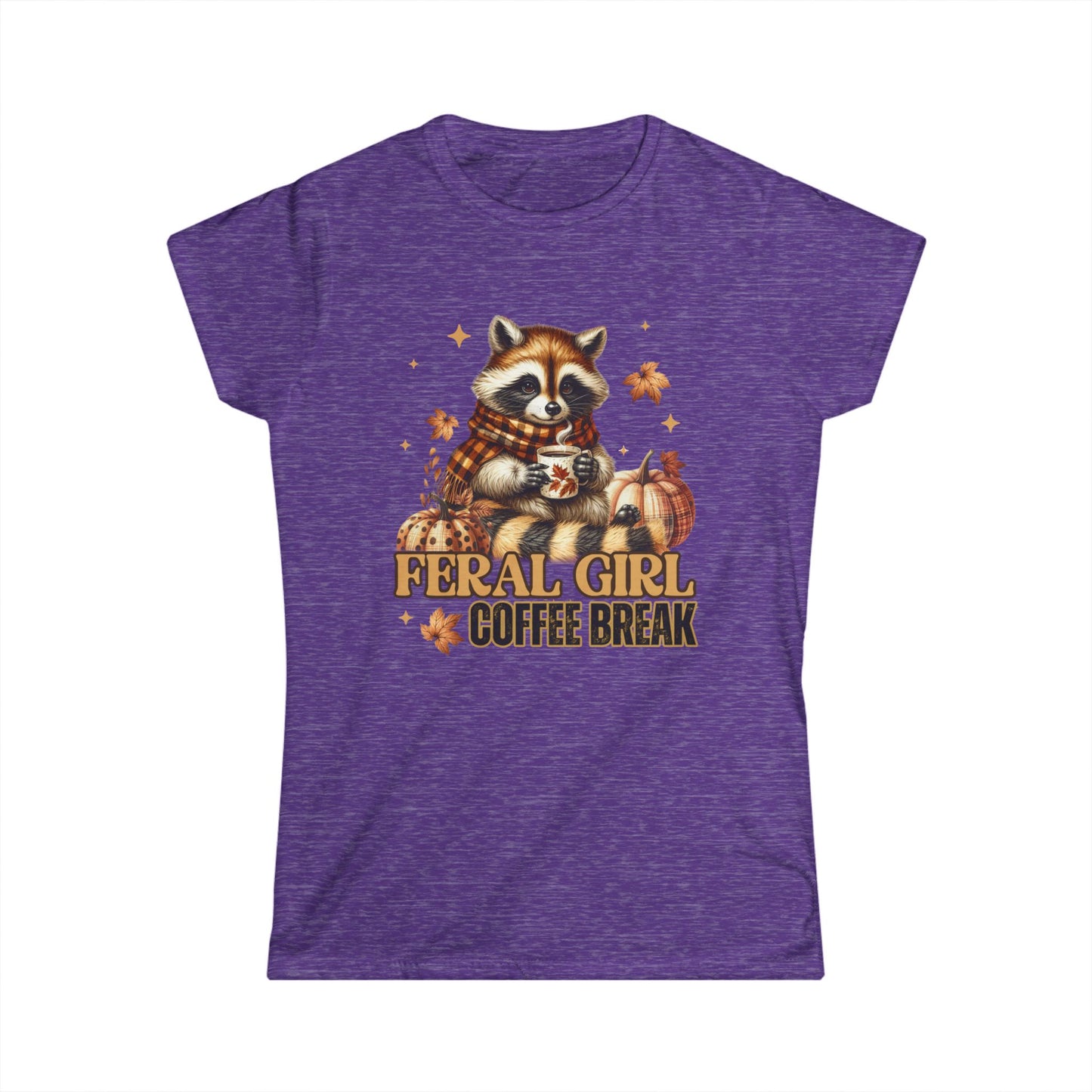 Feral Girl Coffee Break T-Shirt – Cute Fall Raccoon Shirt, Pumpkin Autumn Tee for Coffee Lovers