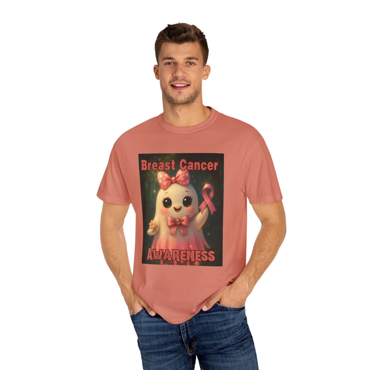 Breast Cancer Awareness Unisex T-Shirt - Cute Ghost Design, Pink Ribbon Tee, Supportive Gift, Casual Wear, October Fundraiser