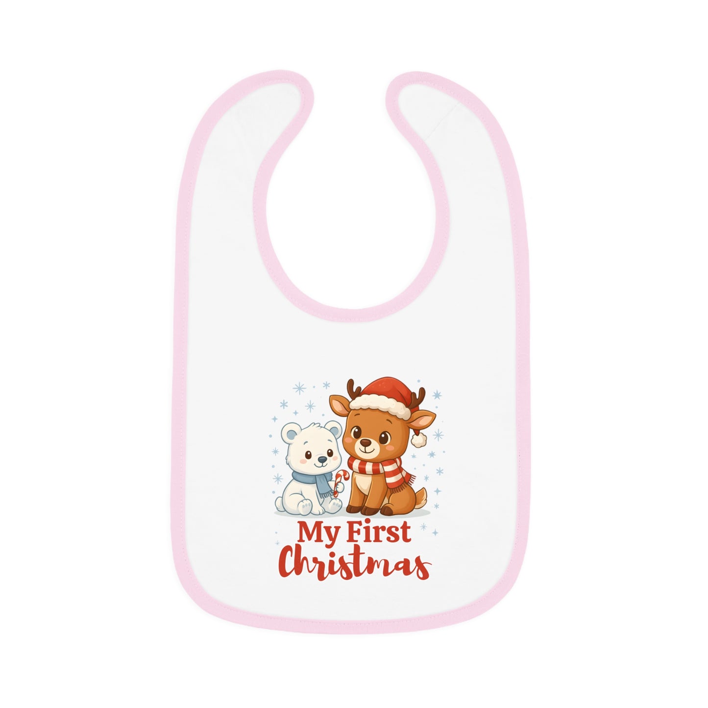 My First Christmas Baby Bib – Reindeer & Polar Bear – Personalized Holiday Bib