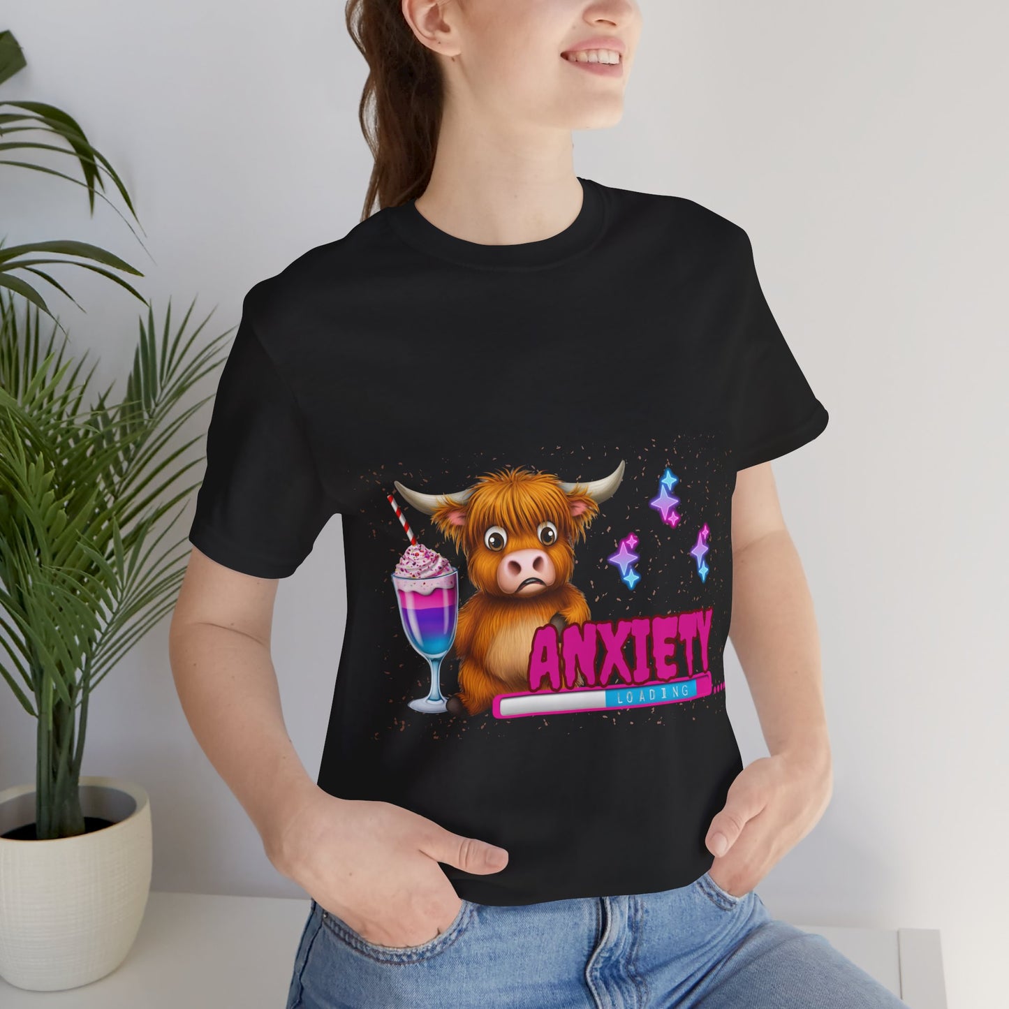 Anxiety Loading Highland Cow Bella+Canvas Shirt – Funny Mental Health Tee