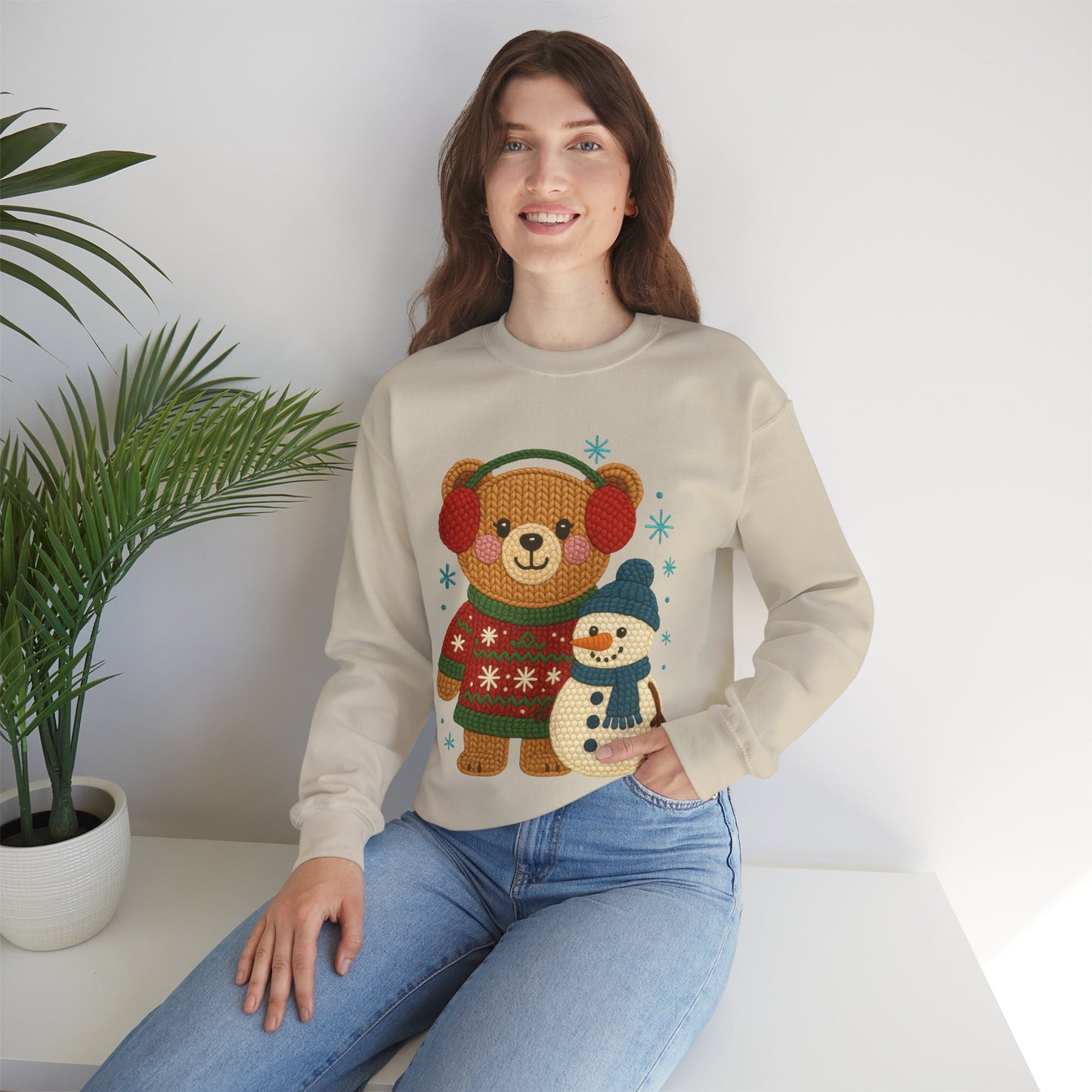 Cute Winter Bear & Snowman Sweatshirt – Cozy Holiday Crewneck
