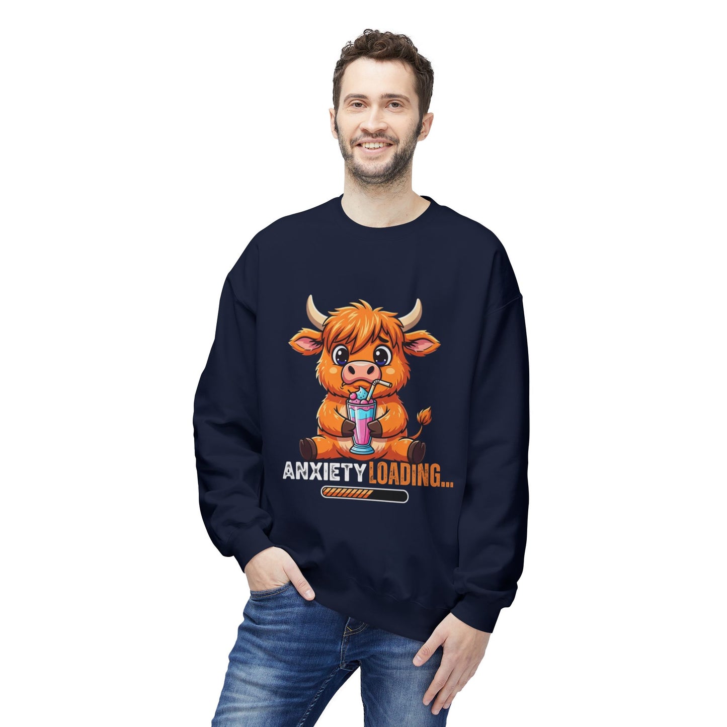 Anxiety Loading Sweatshirt, Cozy Fleece Crewneck, Relaxing Gift, Stress Relief Apparel, Cute Animal Design, Unisex Casual Wear