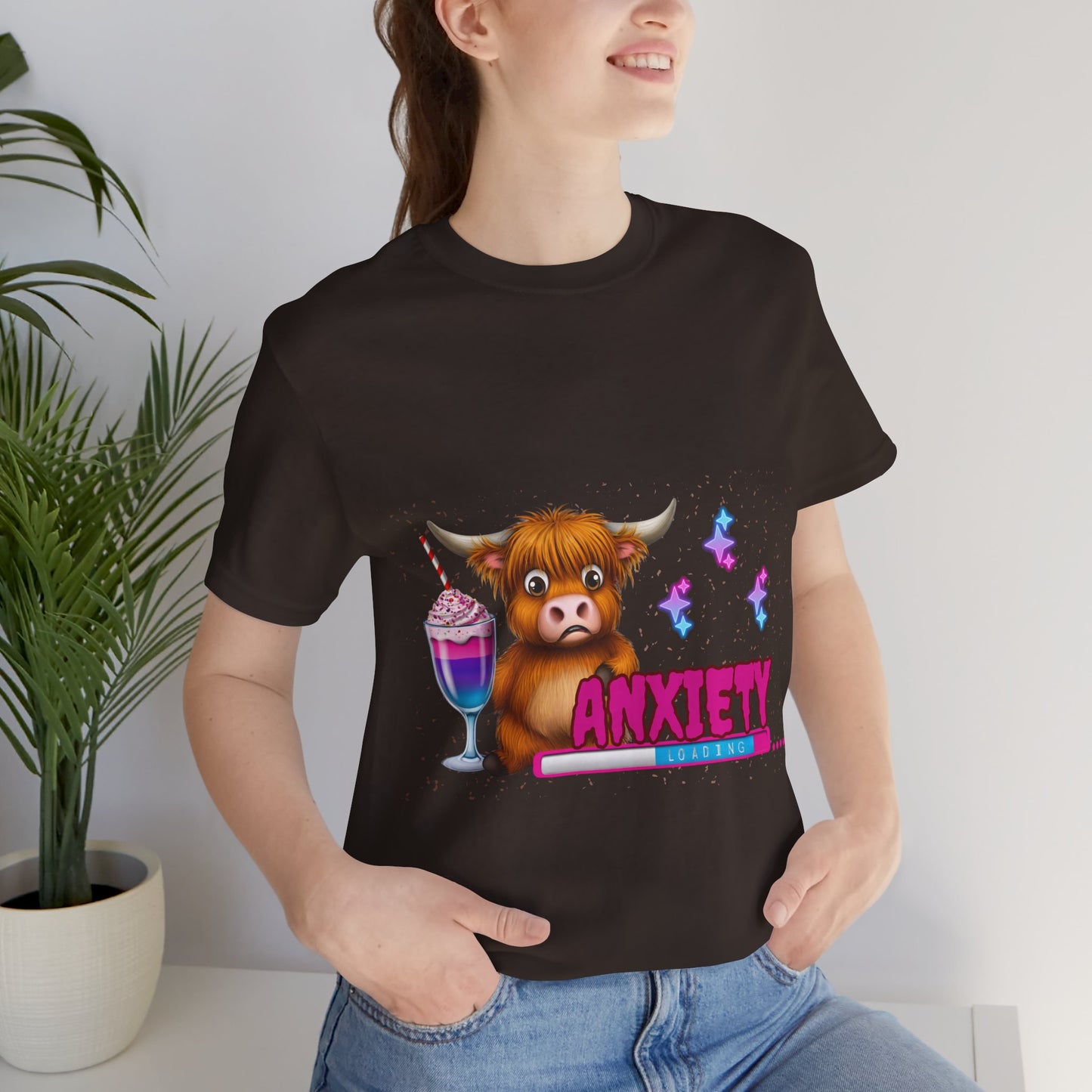 Anxiety Loading Highland Cow Bella+Canvas Shirt – Funny Mental Health Tee