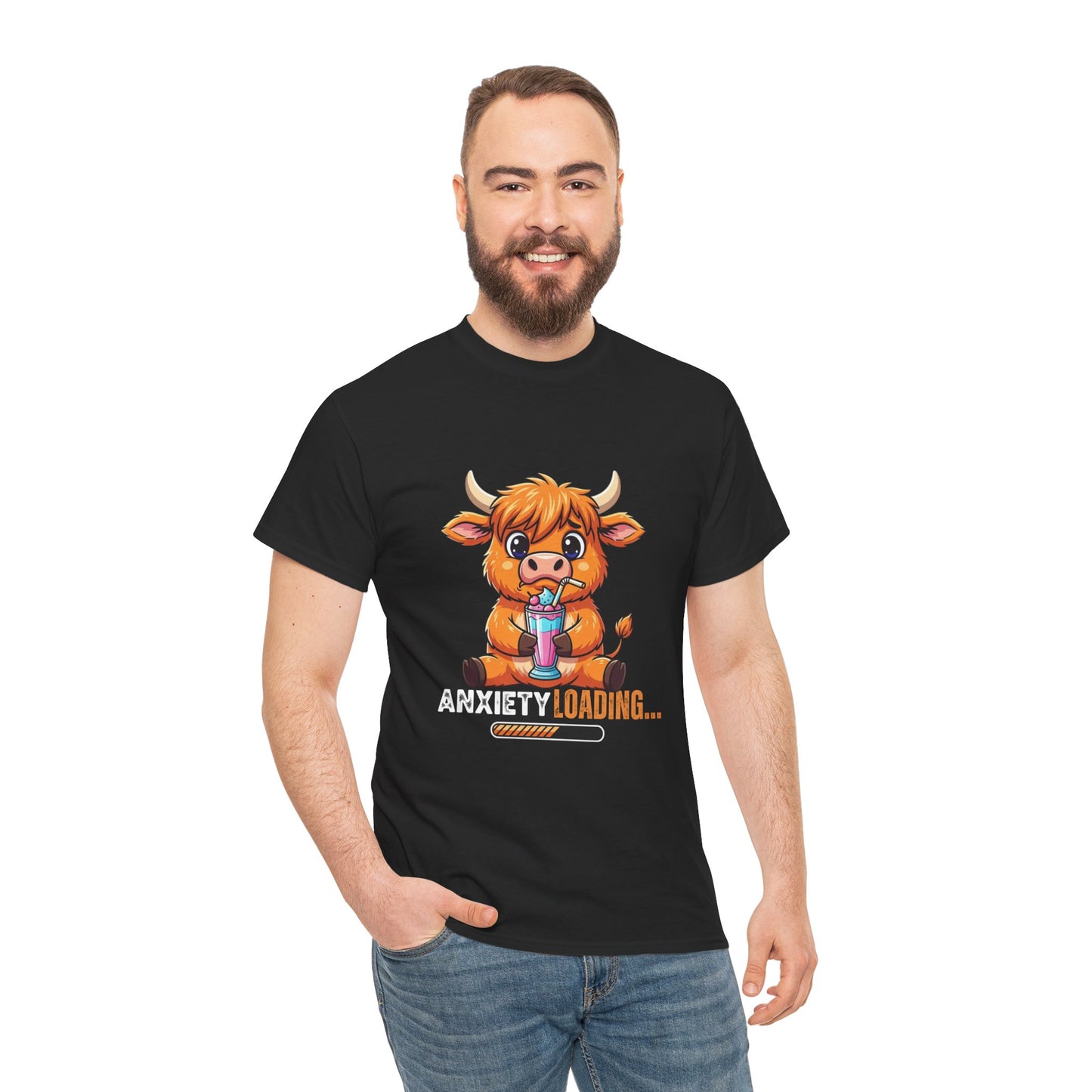 Anxiety Loading Cow Tee, Funny Unisex T-Shirt, Cute Animal Graphic Shirt, Perfect for Teens, Casual Everyday Wear