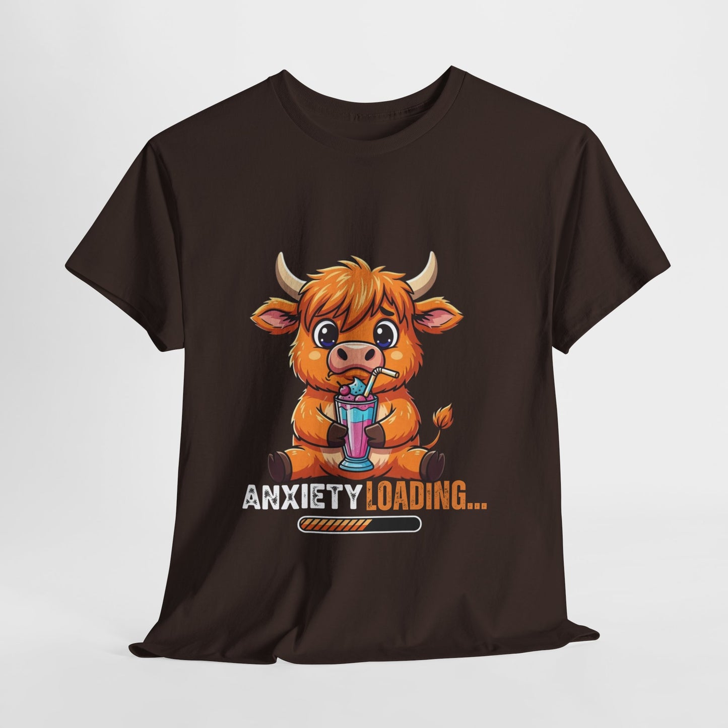 Anxiety Loading Cow Tee, Funny Unisex T-Shirt, Cute Animal Graphic Shirt, Perfect for Teens, Casual Everyday Wear