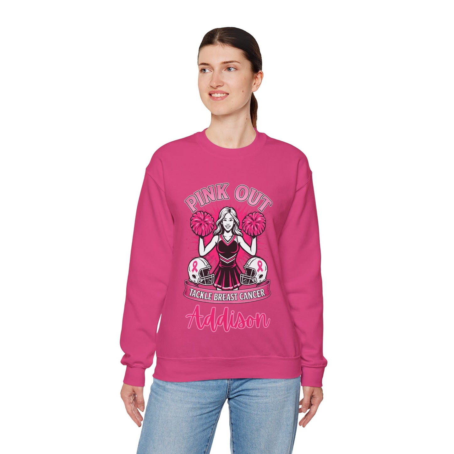 Personalized Pink Out Cheer Sweatshirt | Breast Cancer Awareness