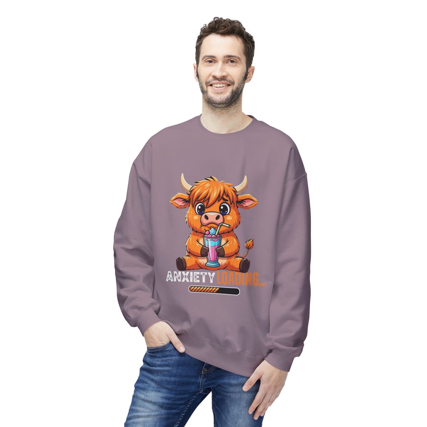 Anxiety Loading Sweatshirt, Cozy Fleece Crewneck, Relaxing Gift, Stress Relief Apparel, Cute Animal Design, Unisex Casual Wear