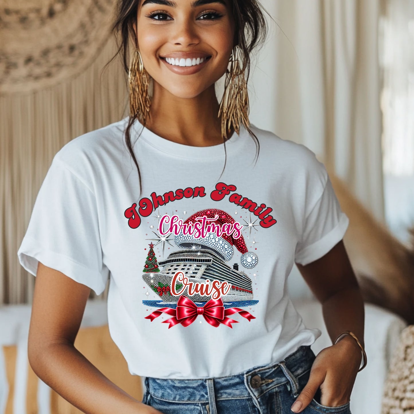 Personalized Family Christmas Cruise Tee - Unisex Heavy Cotton, Holiday T-Shirt, Matching Family Shirt, Cruise Vacation Apparel, Fun Gift Idea