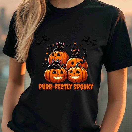 Purr-fectly Spooky Cat Tee: Adorable Halloween Shirt for Cat Lovers