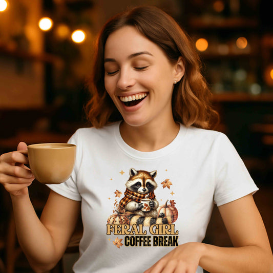 Feral Girl Coffee Break Tee | Cozy Autumn Shirt for Nature Lover