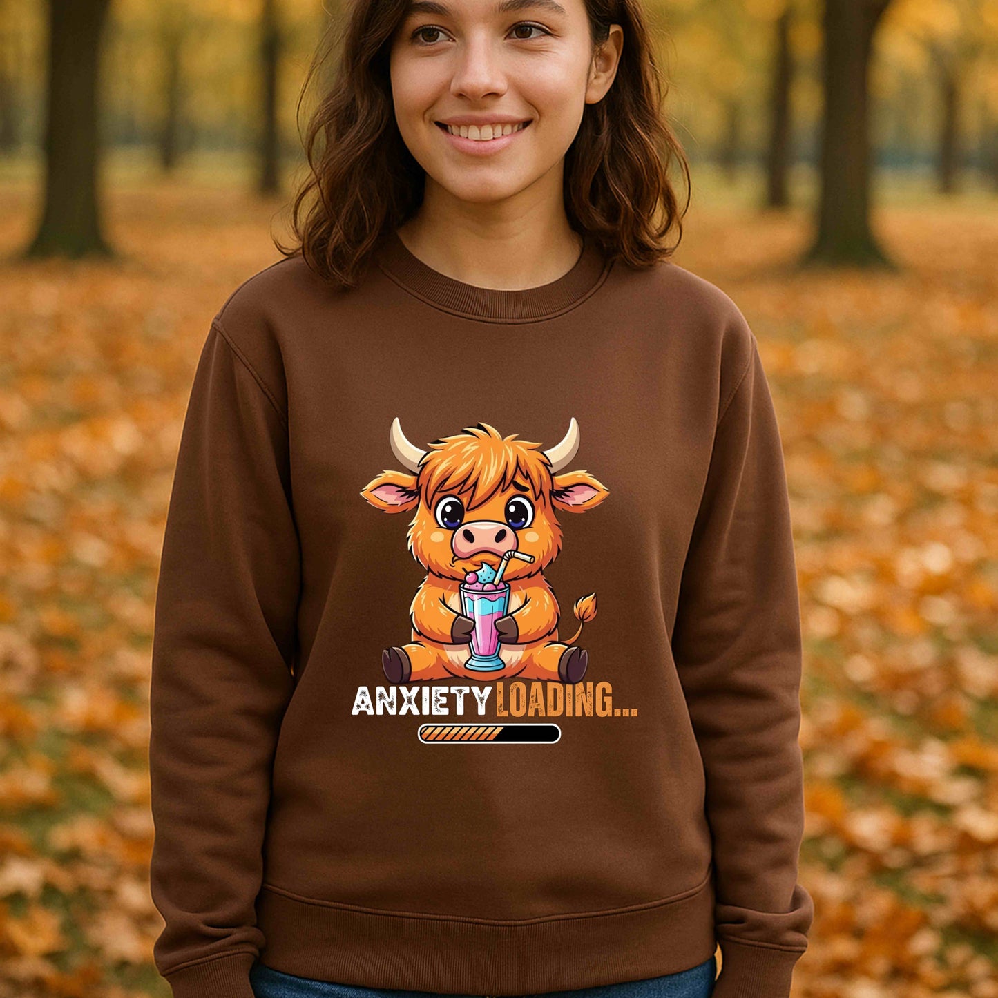 Anxiety Loading Sweatshirt, Cozy Fleece Crewneck, Relaxing Gift, Stress Relief Apparel, Cute Animal Design, Unisex Casual Wear