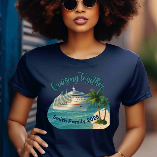 Custom “Cruising Together” Family Cruise T‑Shirt – Personalized Vacation & Reunion Tee