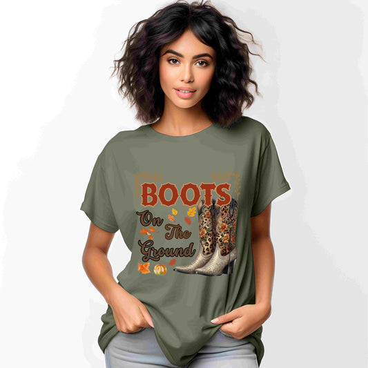 Boots On The Ground Fall Cowgirl T-Shirt – Western Autumn Shirt for Women