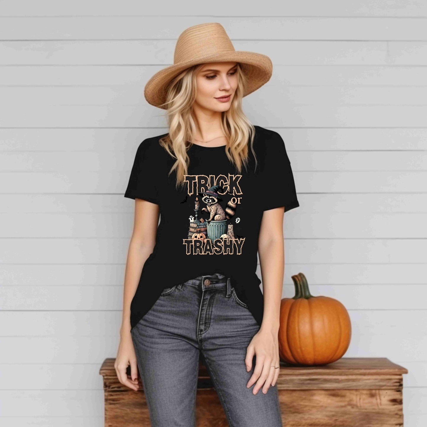 Trick or Trashy Halloween Raccoon Shirt | Funny Fall Graphic Tee