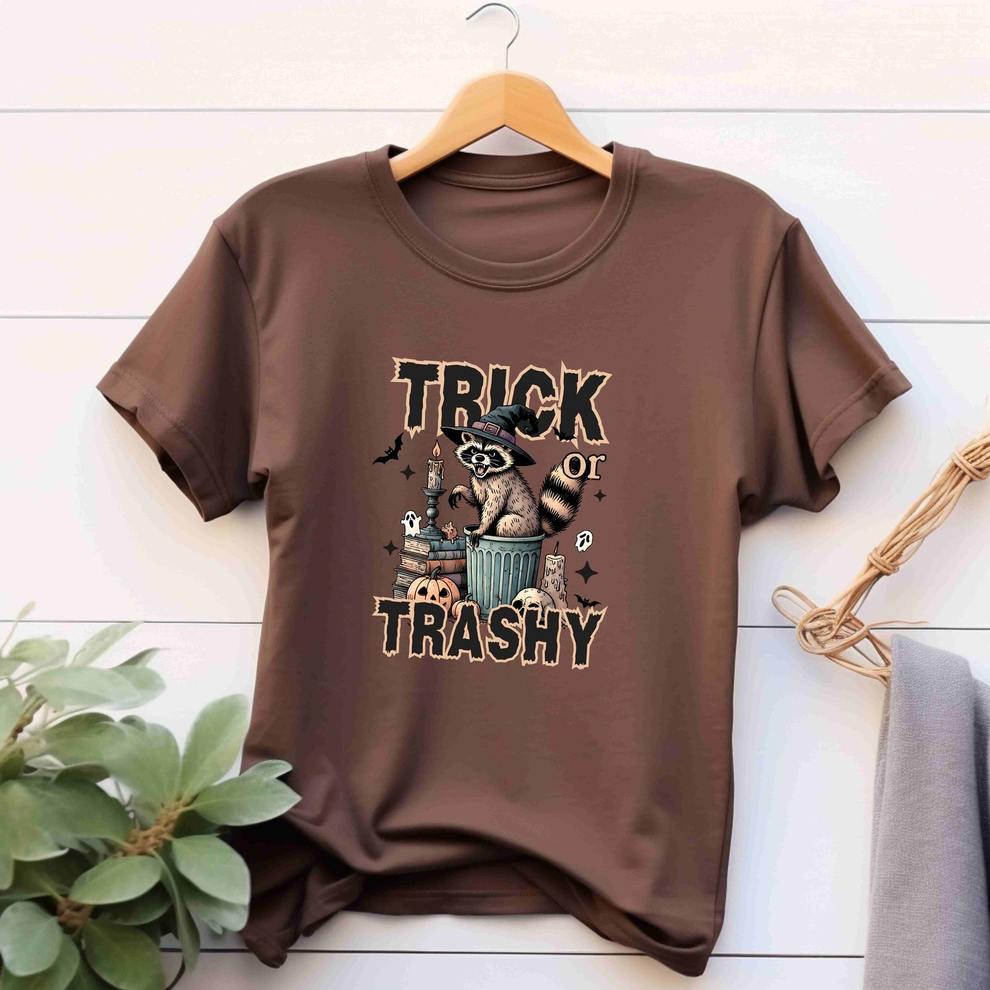 Trick or Trashy Halloween Raccoon Shirt | Funny Fall Graphic Tee