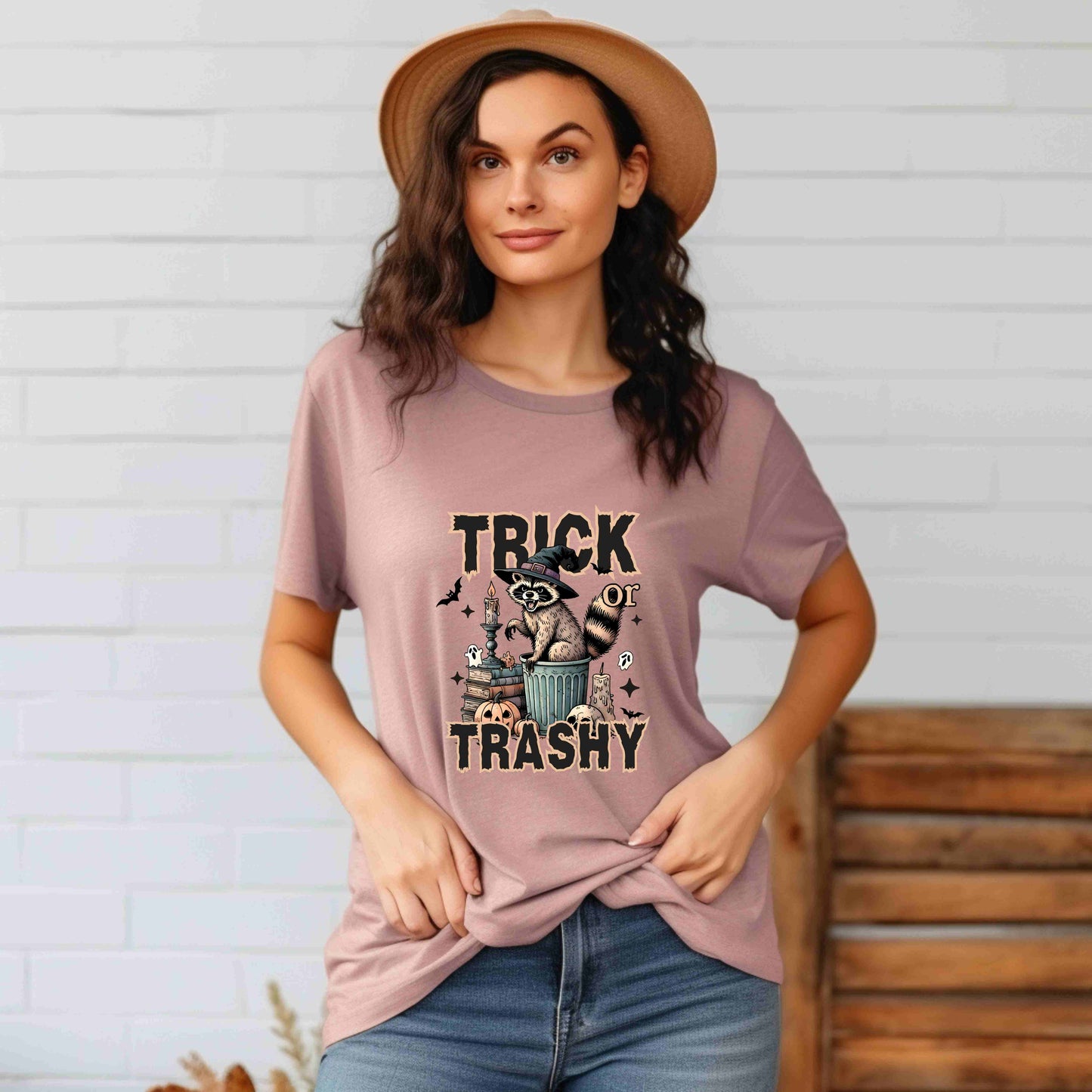Trick or Trashy Halloween Raccoon Shirt | Funny Fall Graphic Tee