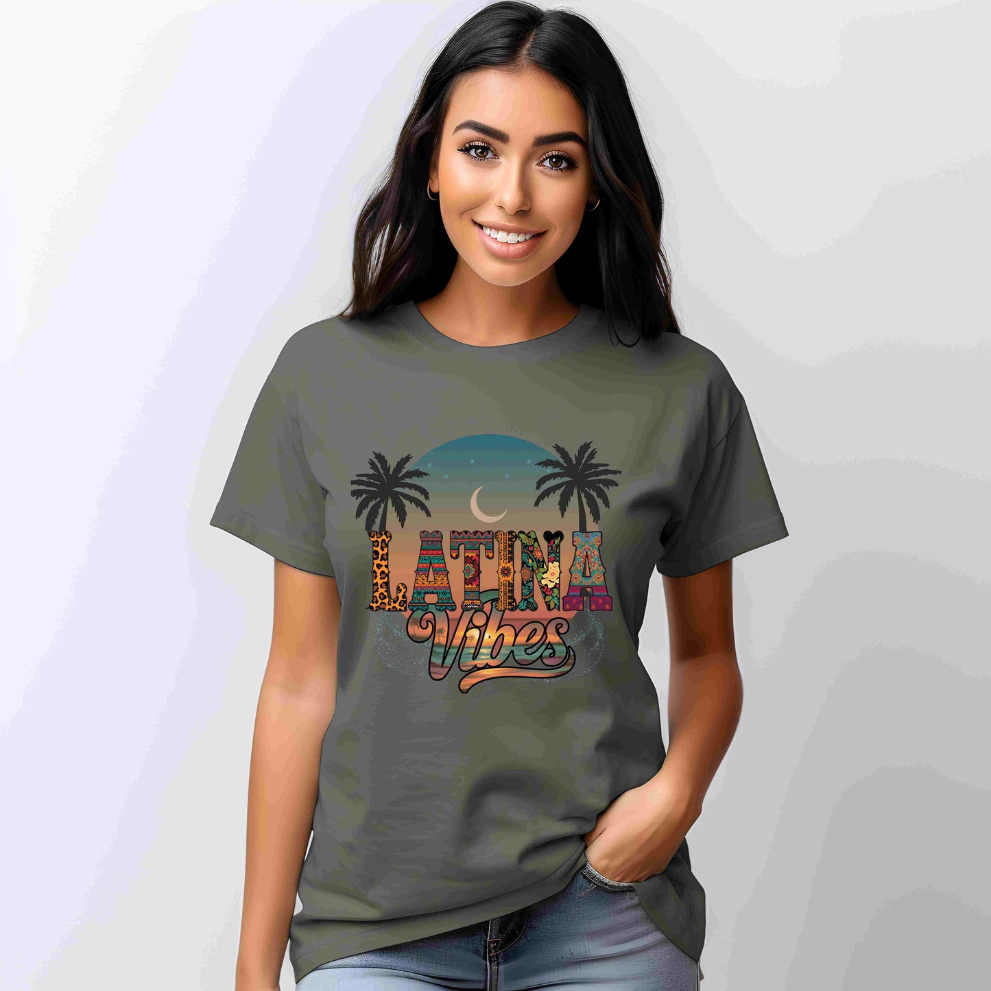 Latina Vibes Shirt | Colorful Graphic Tee with Palm Trees