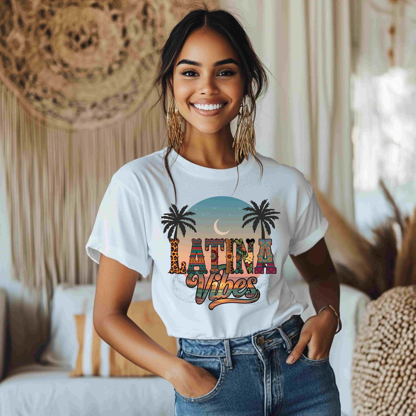 Latina Vibes Shirt | Colorful Graphic Tee with Palm Trees