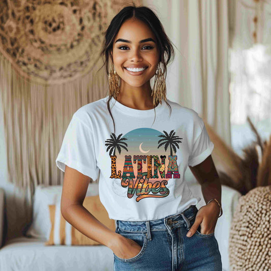 Latina Vibes Shirt | Colorful Graphic Tee with Palm Trees