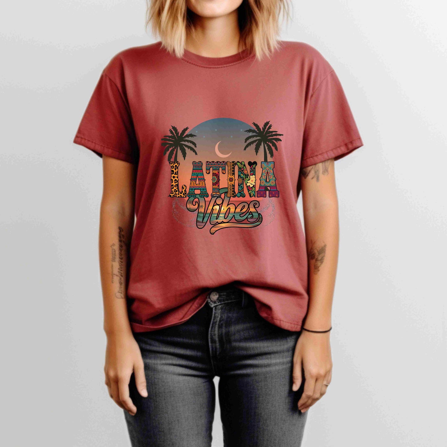 Latina Vibes Shirt | Colorful Graphic Tee with Palm Trees