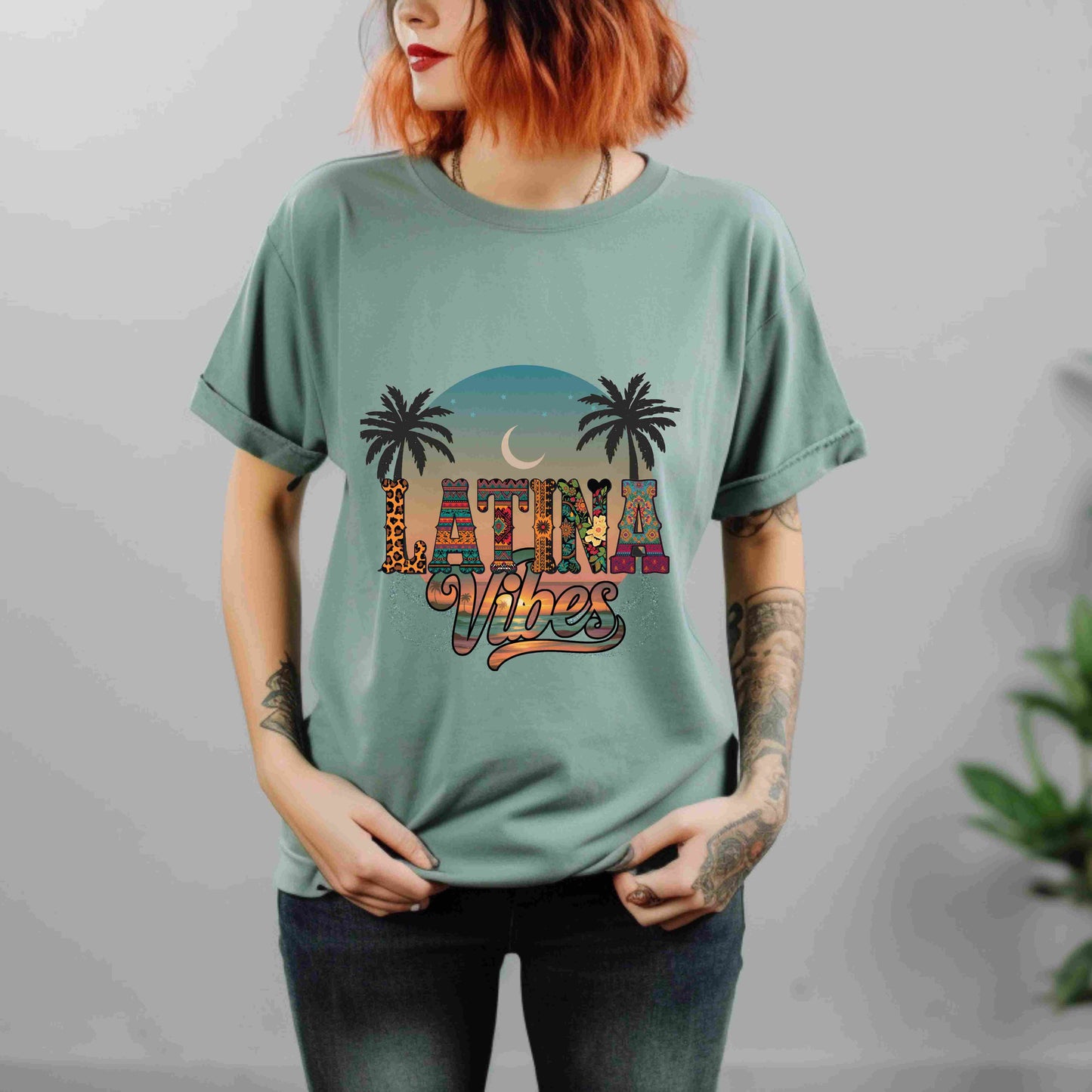 Latina Vibes Shirt | Colorful Graphic Tee with Palm Trees