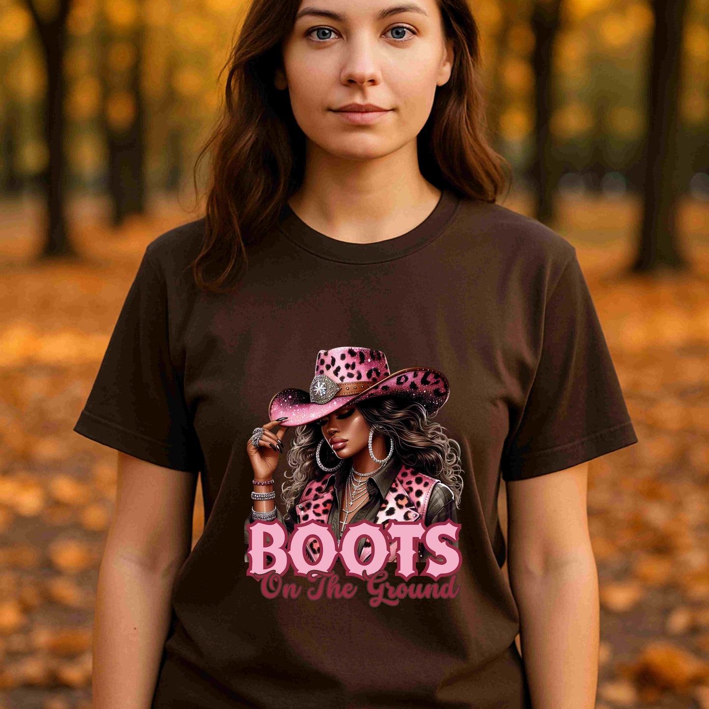 Boots On The Ground Shirt | Western Cowgirl Pink Leopard Hat Tee