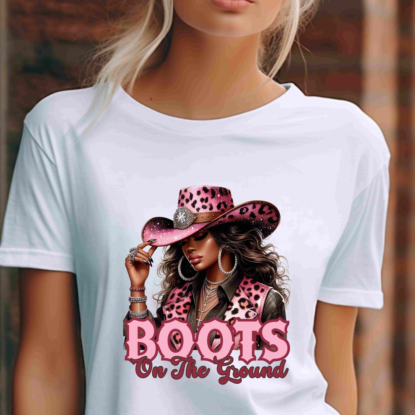 Boots On The Ground Shirt | Western Cowgirl Pink Leopard Hat Tee