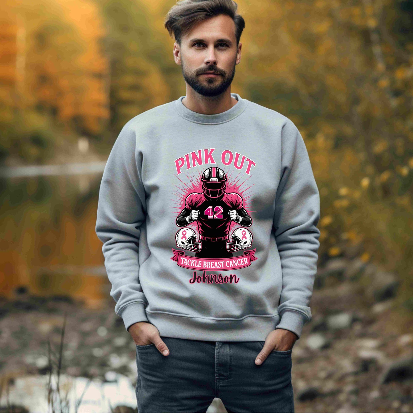 Personalized Pink Out Football Sweatshirt | Custom Breast Cancer Awareness Pullover