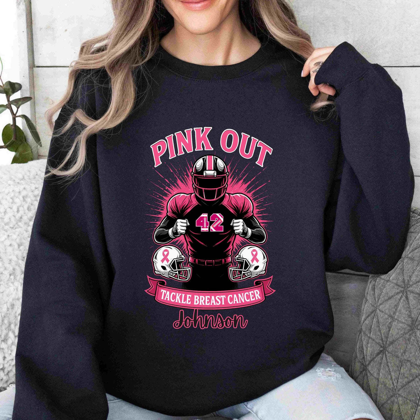Personalized Pink Out Football Sweatshirt | Custom Breast Cancer Awareness Pullover