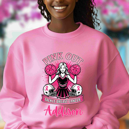 Personalized Pink Out Cheer Sweatshirt | Breast Cancer Awareness
