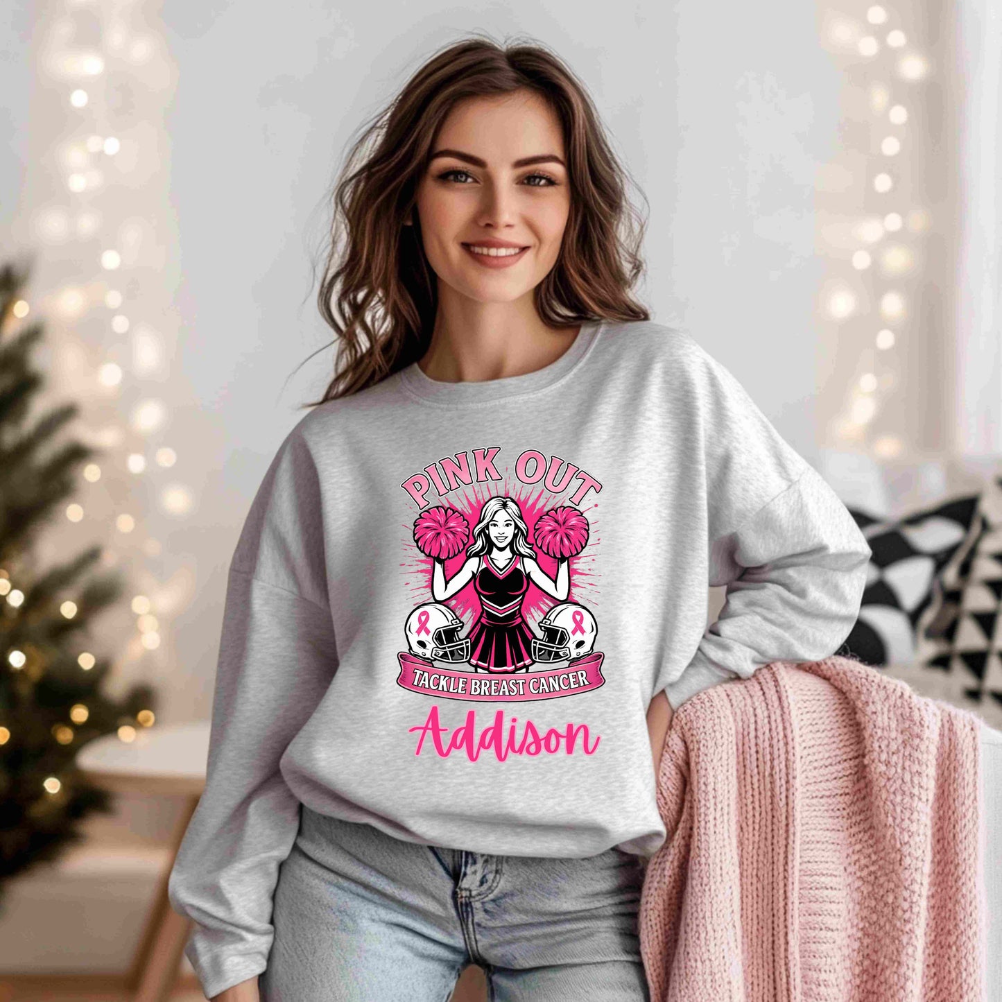 Personalized Pink Out Cheer Sweatshirt | Breast Cancer Awareness