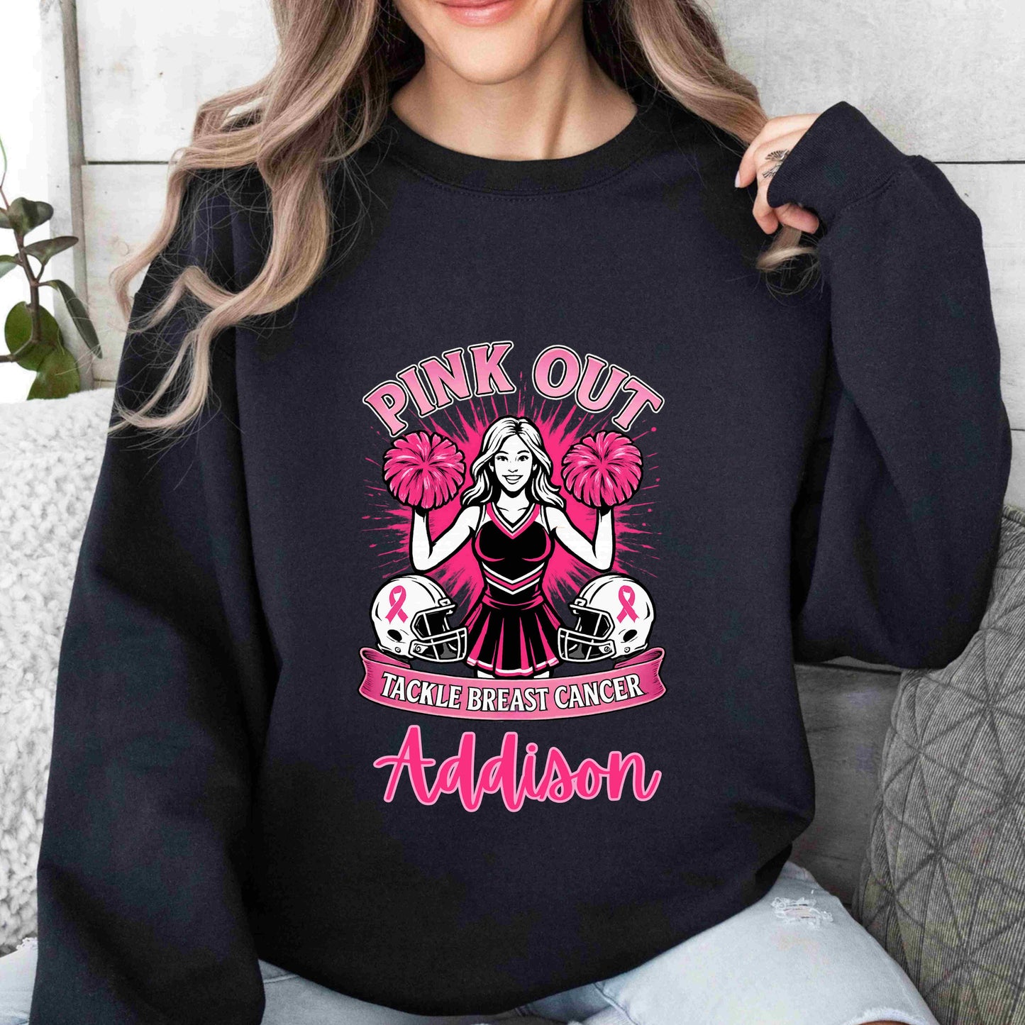 Personalized Pink Out Cheer Sweatshirt | Breast Cancer Awareness
