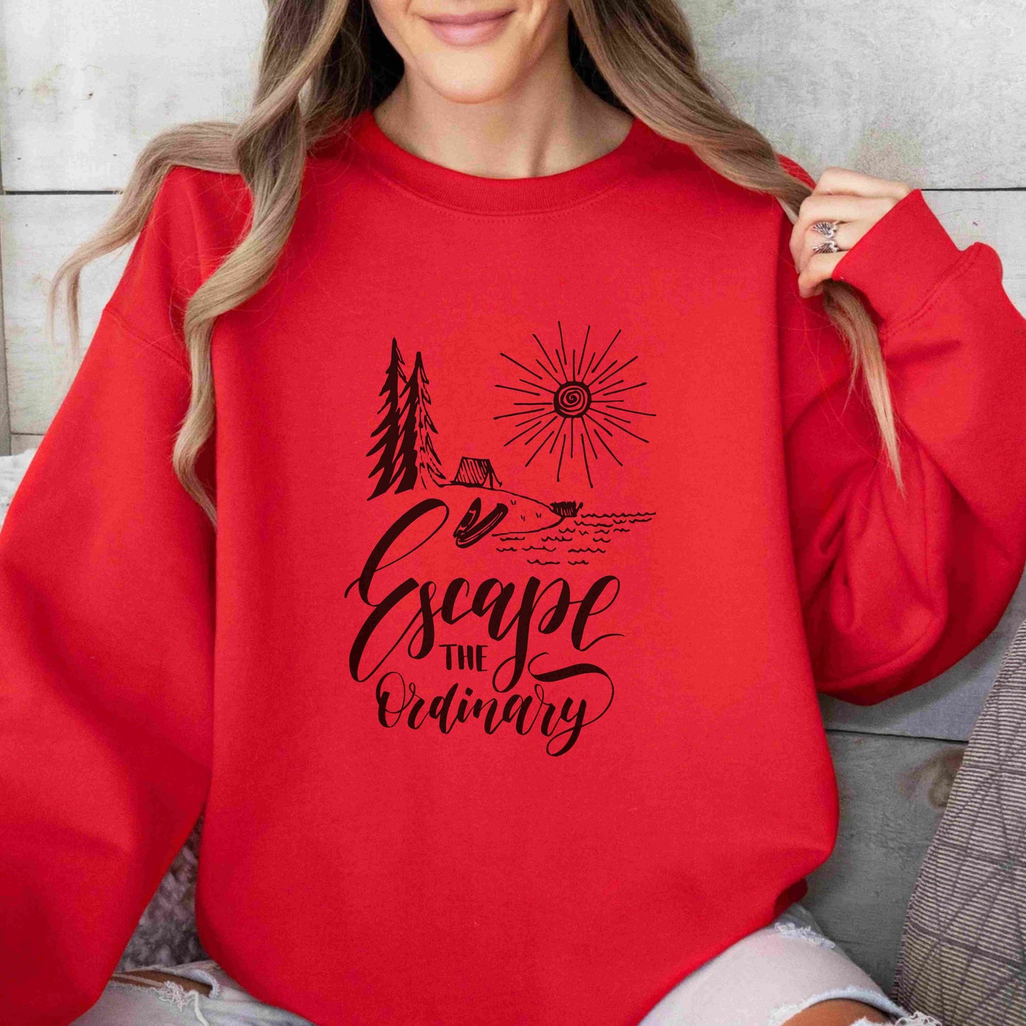 Escape the Ordinary Sweatshirt | Cozy Unisex Adventure Pullover | Camping, Hiking & Outdoors Graphic Crewneck