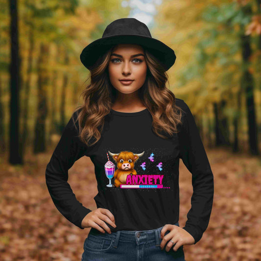 Anxiety Loading Highland Cow Long Sleeve Shirt – Unisex Bella Canvas