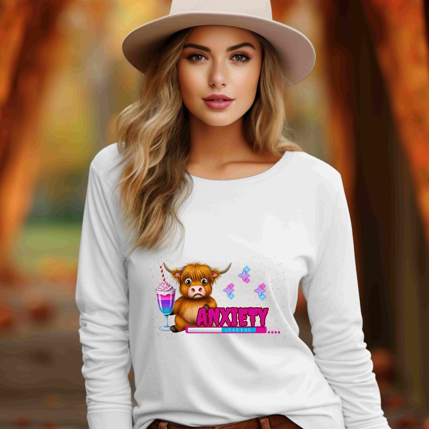 Anxiety Loading Highland Cow Long Sleeve Shirt – Unisex Bella Canvas