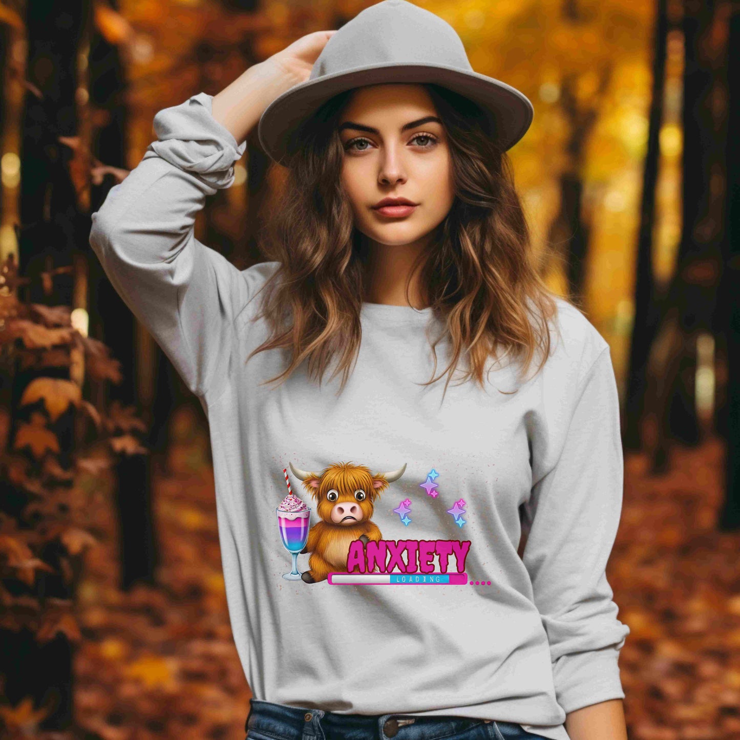 Anxiety Loading Highland Cow Long Sleeve Shirt – Unisex Bella Canvas