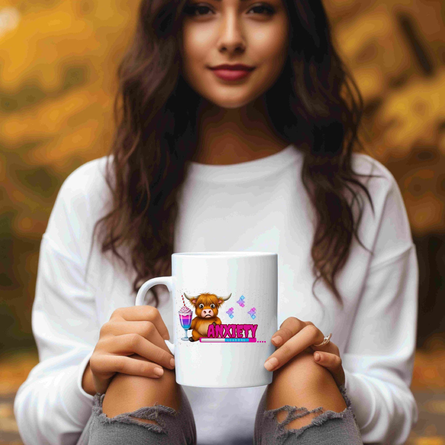 Anxiety Loading Highland Cow Coffee Mug – Funny Mental Health Gift