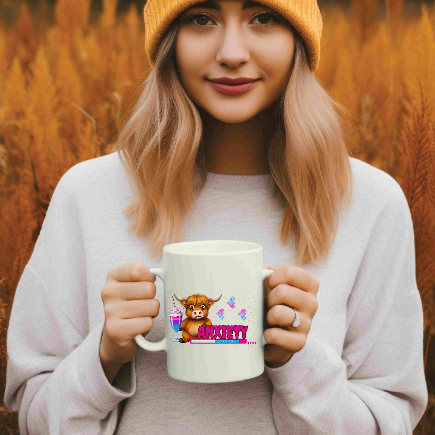 Anxiety Loading Highland Cow Coffee Mug – Funny Mental Health Gift