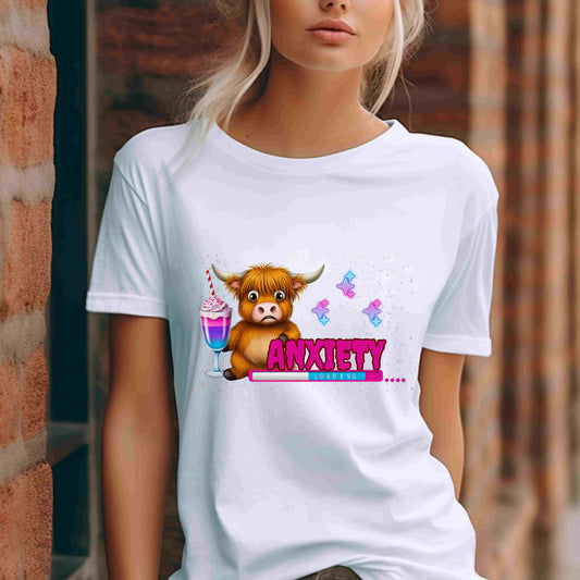 Anxiety Loading Highland Cow Bella+Canvas Shirt – Funny Mental Health Tee