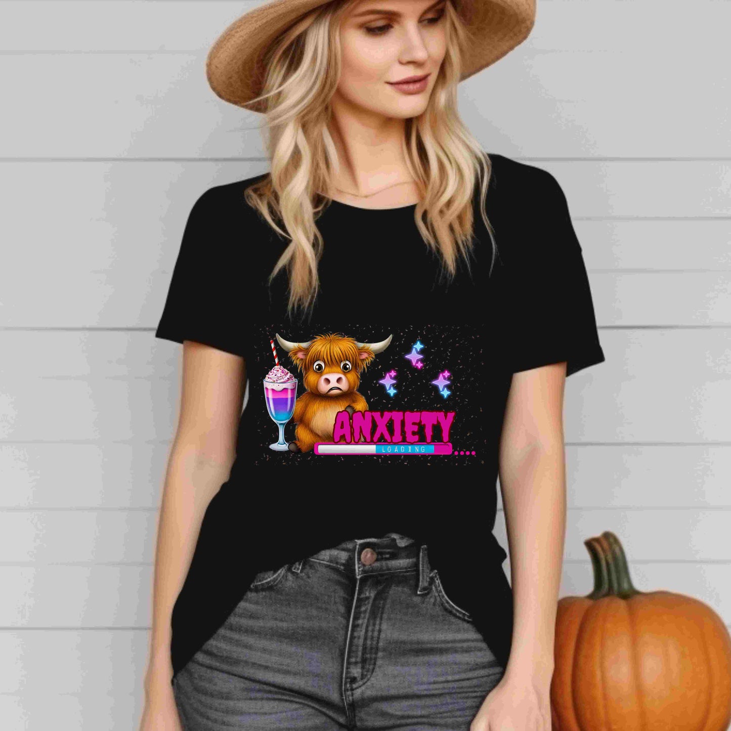 Anxiety Loading Highland Cow Bella+Canvas Shirt – Funny Mental Health Tee