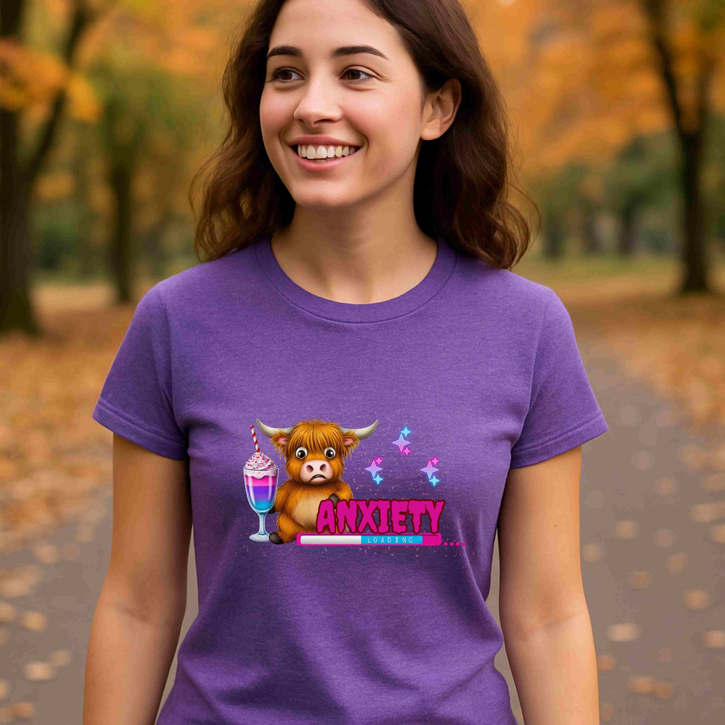 Anxiety Loading Highland Cow Bella+Canvas Shirt – Funny Mental Health Tee